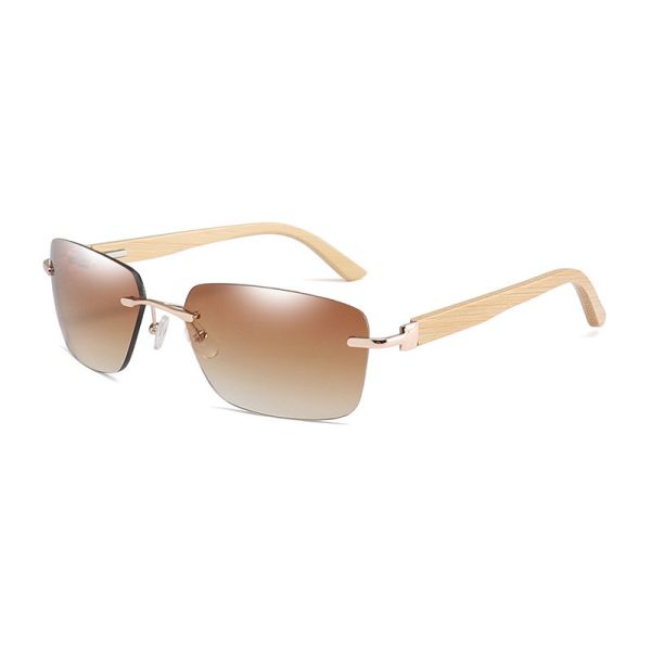 Gafas de sol cuadradas sin marco con bisagra de resorte y patillas de bambú - Imagen 4
