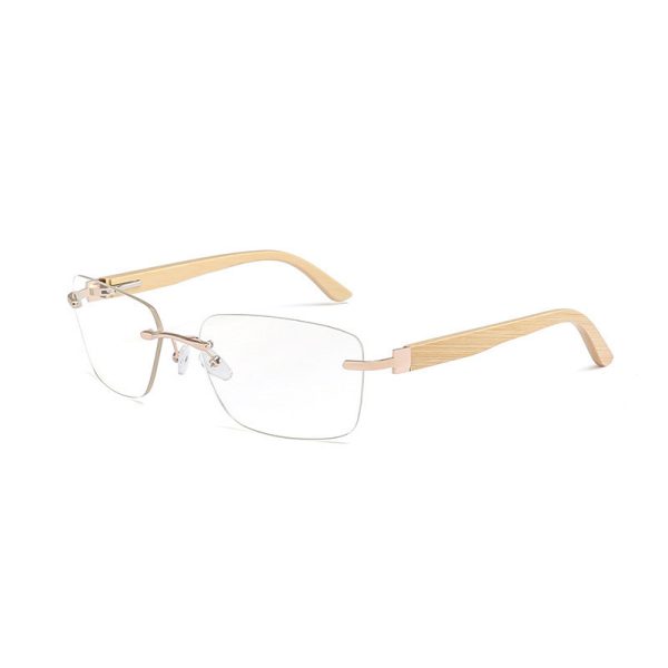 Gafas de sol cuadradas sin marco con bisagra de resorte y patillas de bambú - Imagen 2