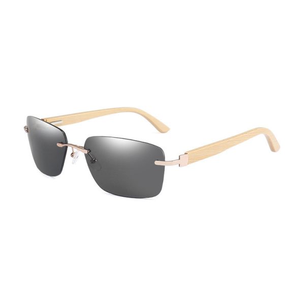 Gafas de sol cuadradas sin marco con bisagra de resorte y patillas de bambú - Imagen 3