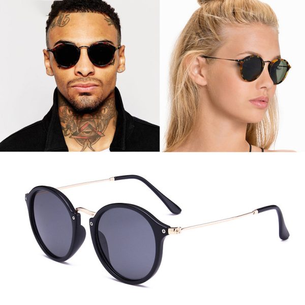 Gafas de sol redondas de metal, estilo retro, para hombre y mujer