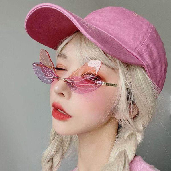 Gafas de sol para mujer sin marco con alas de libélula