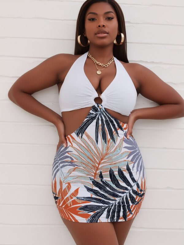 New Elegant And Fashionable Women's StyleWomen's Swimsuit For Beach Vacation With High Neck And Bikini BottomsBeach Tankini--M060