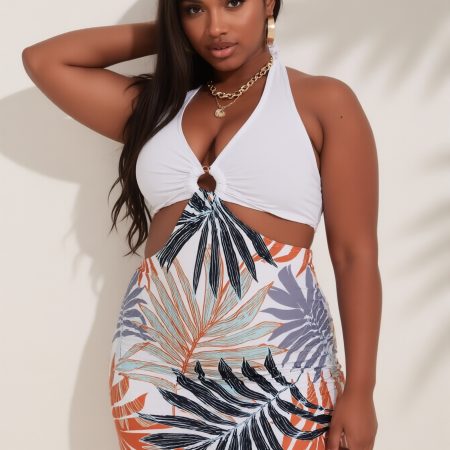 New Elegant And Fashionable Women's StyleWomen's Swimsuit For Beach Vacation With High Neck And Bikini BottomsBeach Tankini--M060 - 4XL