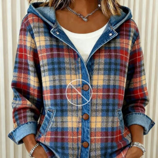 Women's Fashion Plaid Color-blocking Coat