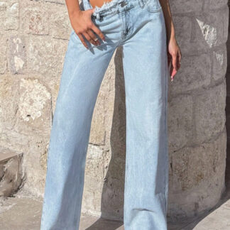 New Women's High-quality Low-rise Frayed Hem Loose Straight Leg Denim Wide-leg Pants, Fashionable And Versatile, Suitable For All Seasons.