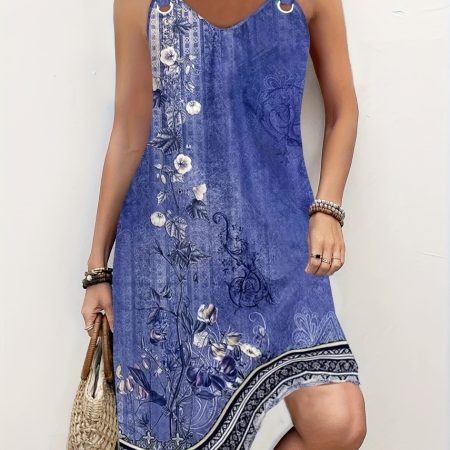 Plus Size Women'S Dress, Women'S Dress, Women'S Clothing, Casual Fashion Temperament Elegant Comfortable Versatile Vacation Commute Retro Classic Paisley Ethnic Style Printed Ring Design Shoulder