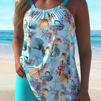Women's Two-piece Sky-blue Quick-dry Tankini