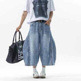 Retro-fit Cropped Denim Jeans Unisex Style