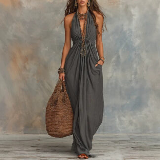 Women's Halter-neck V-neck Slim-fit Dress