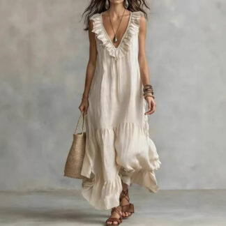 Lace-trimmed Loose-fit Casual Sleeveless Maxi Dress