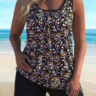 Women's Plus Size Split Floral Print Tankini Quick Drying Swimsuit Set