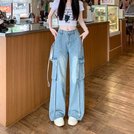 Figure-flattering Straight-leg Floor-length Pants With Large Pocketsversatile And Easy To Style
