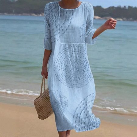 Women's Loose Round Neck Fashion Premium Long Sleeve Printed Dress