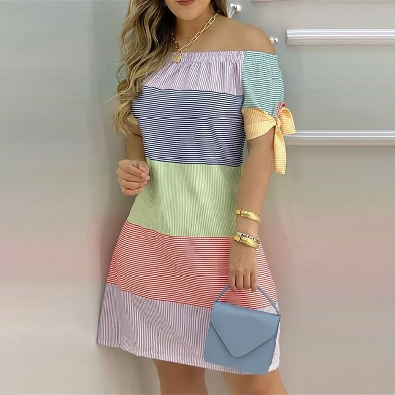Womens Fashionable Off-Shoulder Slim Dress With Elegant Knot Detail Sexy Spring & Summer Evening Dress - Image 5